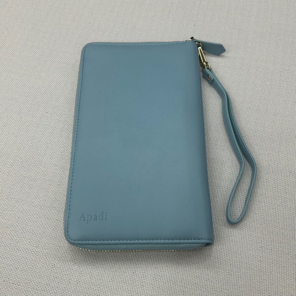 Apadi Light Blue Travel Wallet Organizer Zip Around Wristlet Clutch Passport